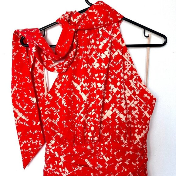 Cynthia Steffe Red White Halter Tie Neck Dress, Size 4 - Picture 7 of 10